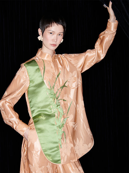 M essential Mackay designer iris jacquard orchid collage stand-up collar shirt psnt set - five.