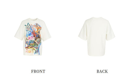 ZHUCHONGYUN White Loose Shoulder Short Sleeve T-Shirt--TSUYU.