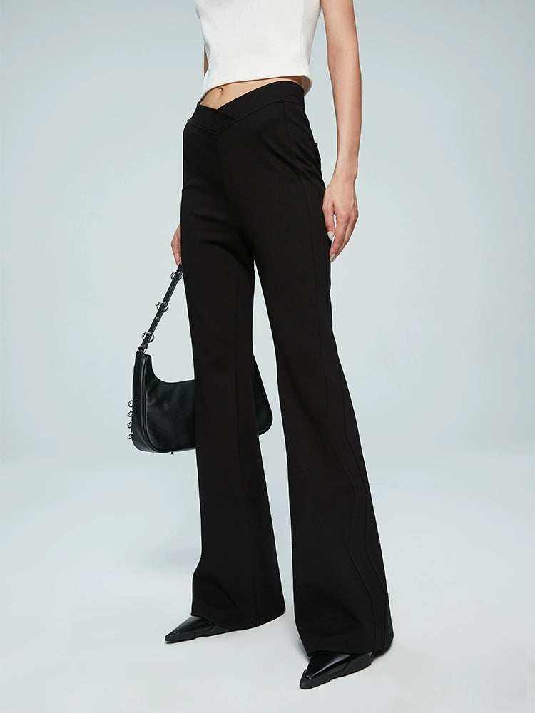 ANNAKIKI Designer Black V-Waist Bootcut Pants Casual Pants-CARTI