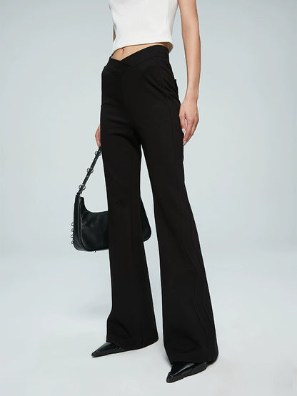 ANNAKIKI Designer Black V-Waist Bootcut Pants Casual Pants-CARTI