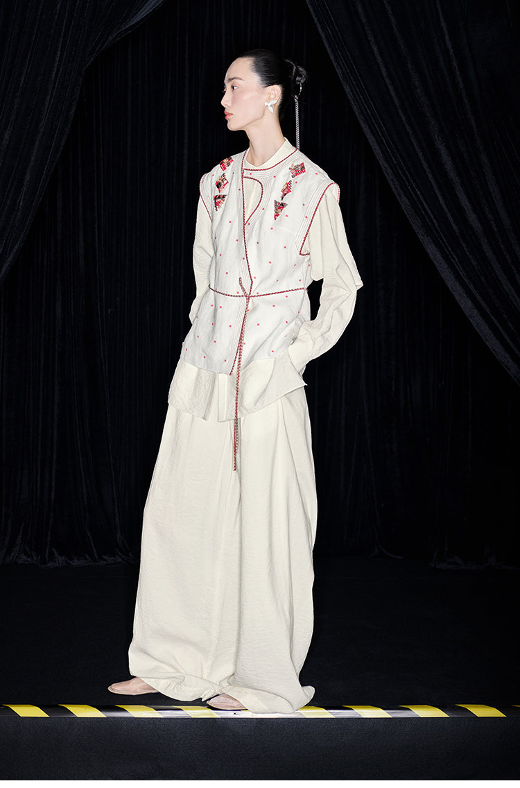 M essential Mackay's stone-embellished mosaic embroidered gilet vest blazer pant set - feb.