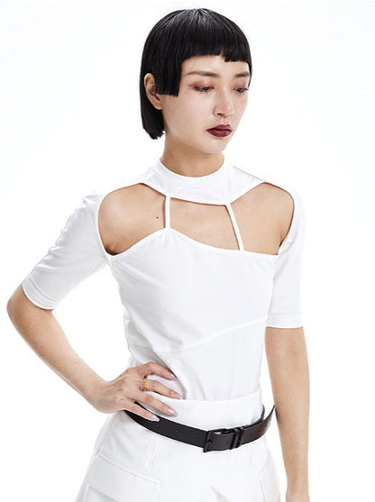 TINY IN irregular cut-out slim short sleeve women's top -SIXY