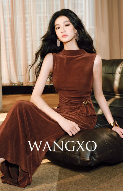 WANGXO | Acetate Knit Hand-Pinched Pleats Fishtail Dress -TYRA.