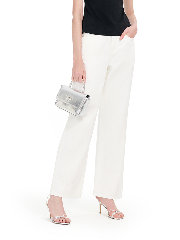 YES BY YESIR | White Straight-Leg Jeans -SELENIA.