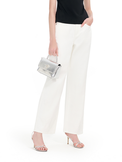 YES BY YESIR | White Straight-Leg Jeans -SELENIA.