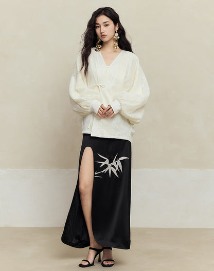 HECO Anti-Wrinkle Acetate black white maxi Skirt Women - where.