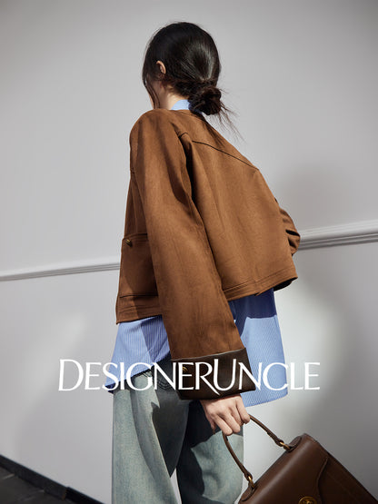 DGU| Coffee Retro Lapel Design Sense Fashion Niche Light Luxury Niche Top Jacket - HOLY.