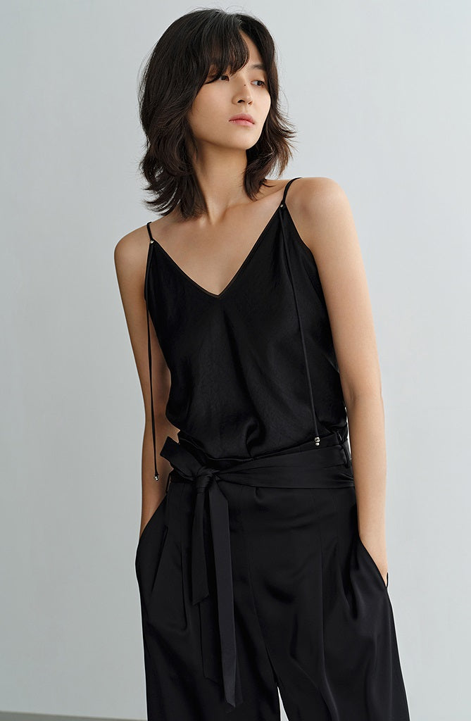 COMME MOI Lv Yan Designer Summer Women's Patchwork Satin V-Neck Sling - LEINANI.