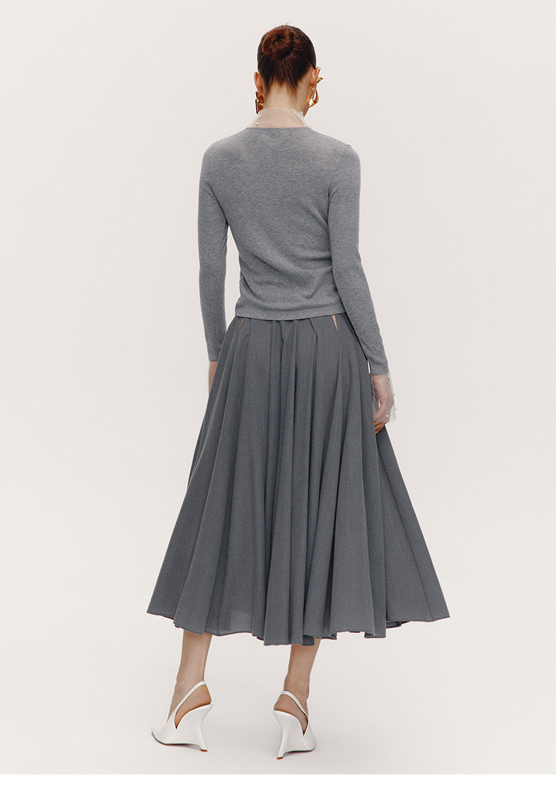 ATELIER MISS LU [Ferris Wheel Shimmer] Waist Cutout Sheep Wool Blend Skirt - LOVER.