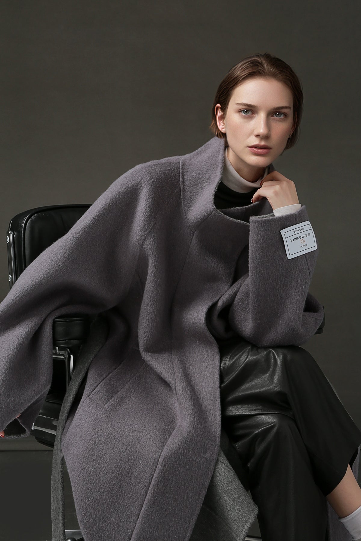 PIAOIN Women's Tweed Jacket Cashmere Long Coat-DAWN