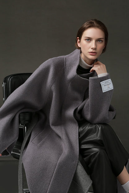 PIAOIN Women's Tweed Jacket Cashmere Long Coat-DAWN