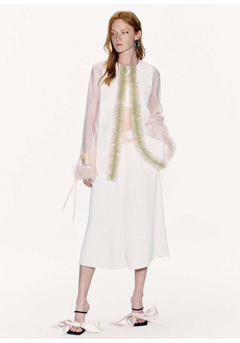 ATELIER MISS LU Tulle Latiered Panelled Long-Sleeved Top - BAILEY.