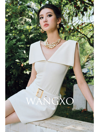 WANGXO | Fine Glitter-Sprinkled Silver High-Elastic Hemp Knit  Layered V-Neck Slim Elegant Top -SANA