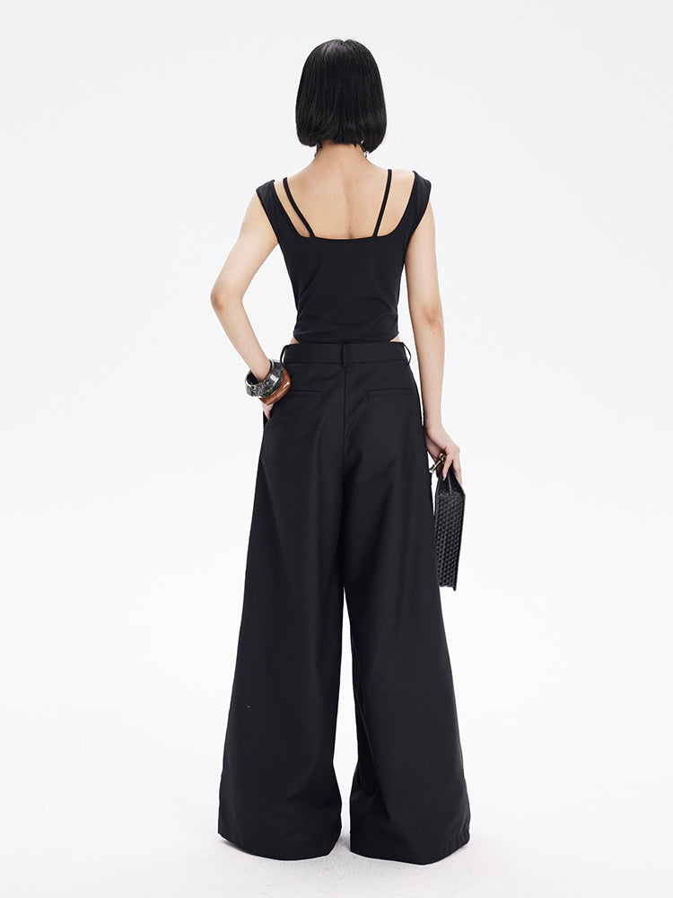 TINY IN Curved split wide-leg black trousers-SLUF