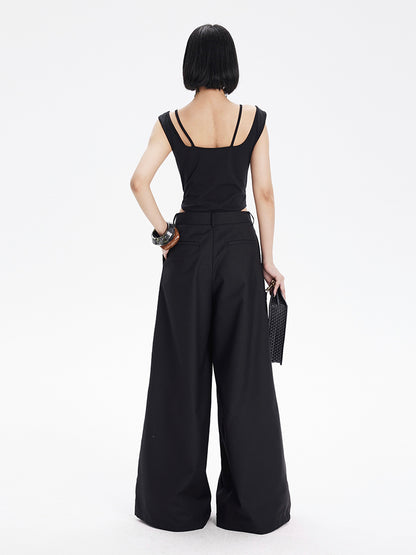 TINY IN Curved split wide-leg black trousers-SLUF