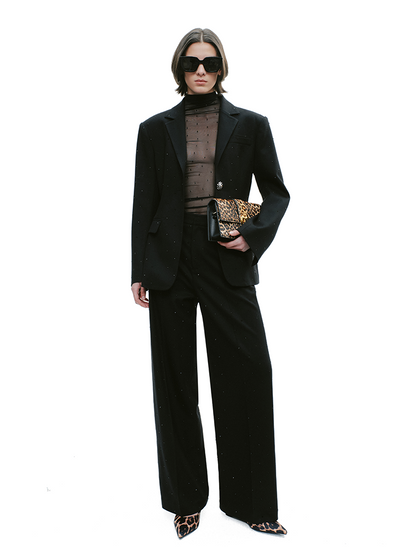 YES BY YESIR  glitter diamond waist strap rhinestone detail coat - DESIRE.