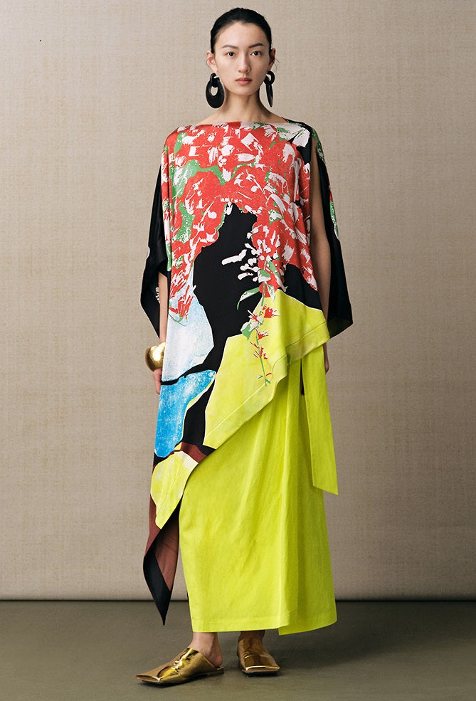 ZHUCHONGYUN lemon yellow gathered waist shirred slim skirt-BAFFY.