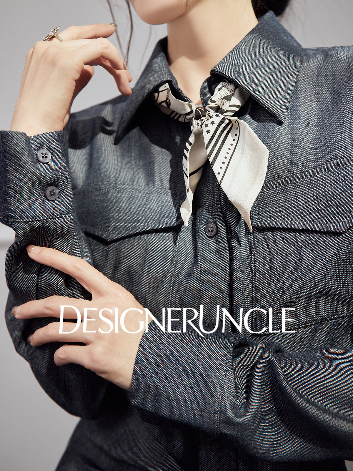 DGU "Goose Shadow" denim pure shirt women's autumn new design niche commuter loose top - HEART.