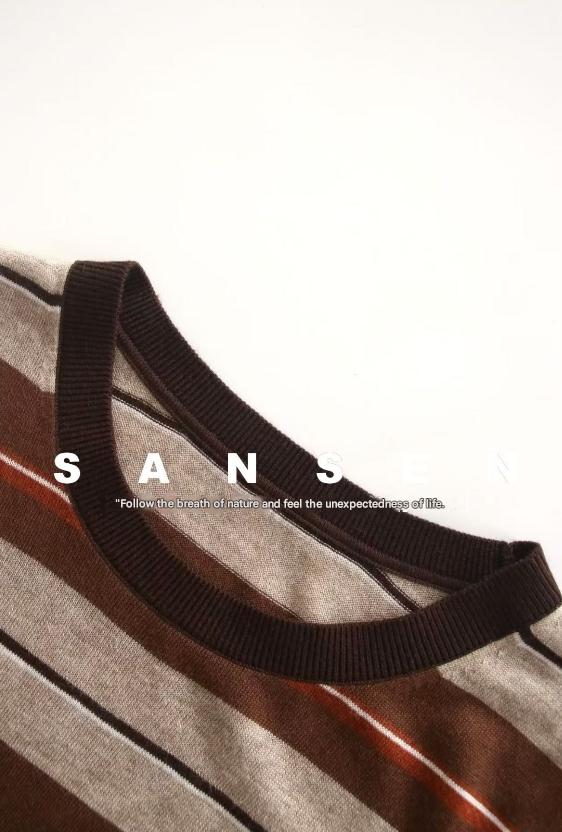 PIAOIN stripe design neutral loose long sleeve T-shirt silk wool knitwear spring-CIX