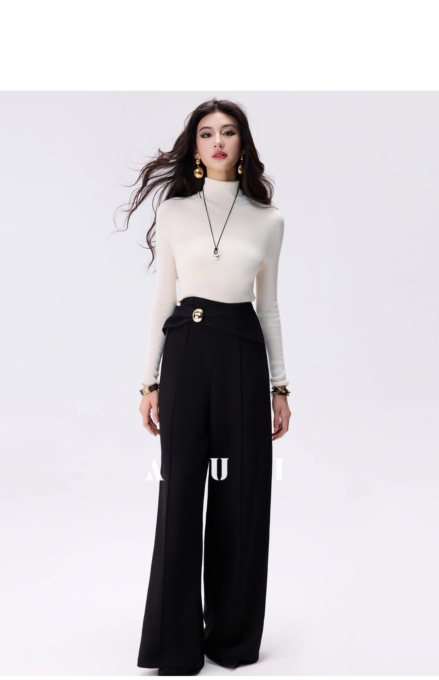 AUI Black Professional  Suit High-Waisted Slim Straight Leg Pants - Jun