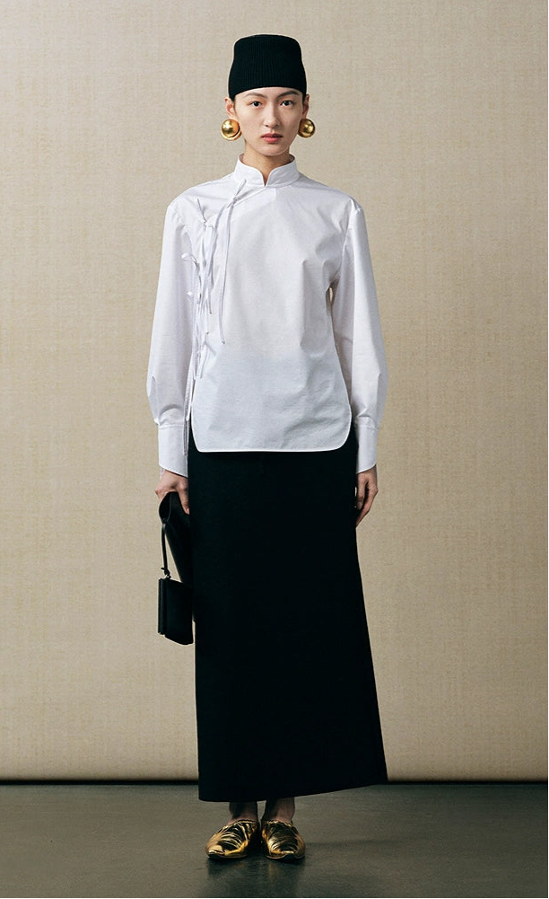 ZHUCHONGYUN Chinese diagonal strap long-sleeved white shirt -EJAE.