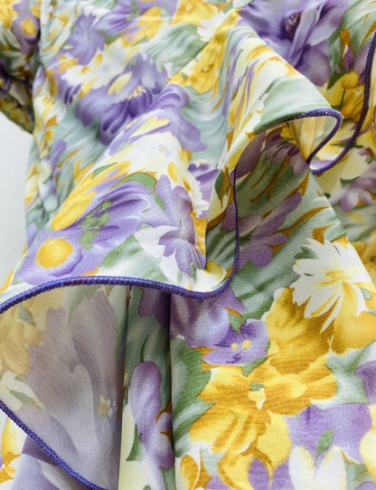 DOLLY Elegant Slant Collar Long Puff Sleeve Hollow Irregular Ruffled Hem Dress-KIERA