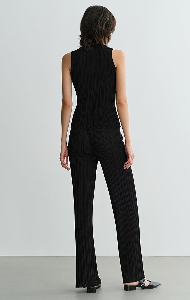 COMME MOI Lv Yan designer summer women's black thin texture knitted straight pants - AYLA.