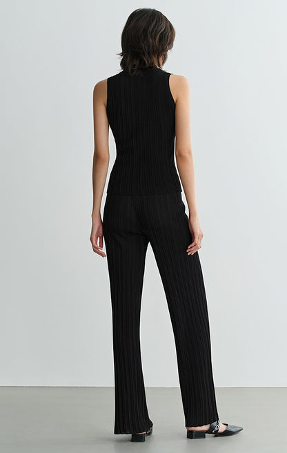 COMME MOI Lv Yan designer summer women's black thin texture knitted straight pants - AYLA.