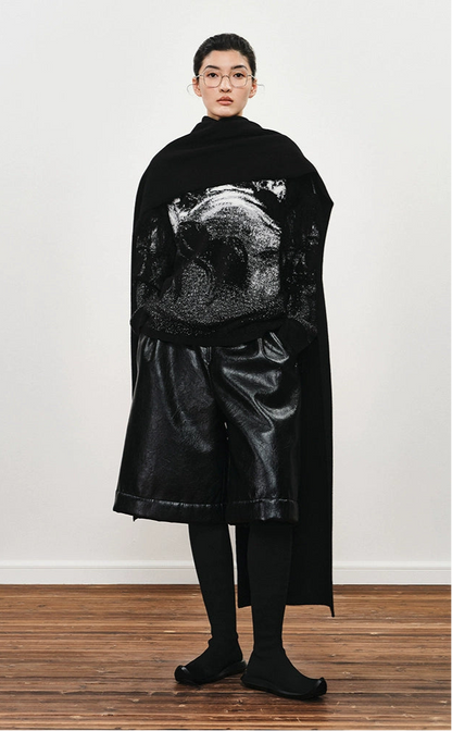 ZHUCHONGYUN black sheep wool knitted long shawl dress-KATOU.