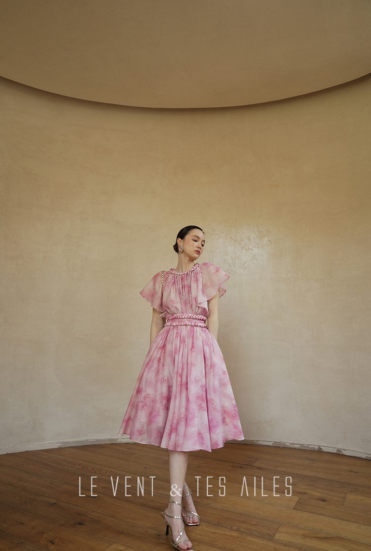 LE VENT&TES AILES Sakura Tencel Smudge Slip Skirt Loose Top Handmade-BECCA