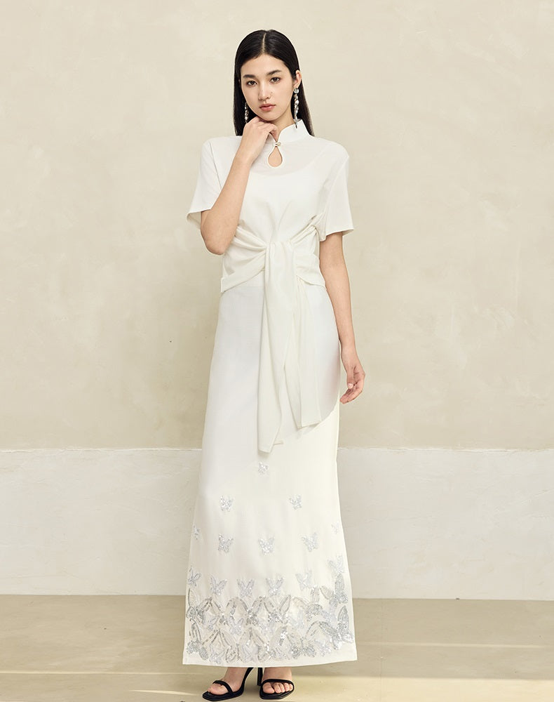 HECO Butterfly Embroidery black white High-waisted Straight Skirt Women - CODE.