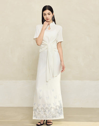 HECO Butterfly Embroidery black white High-waisted Straight Skirt Women - CODE.