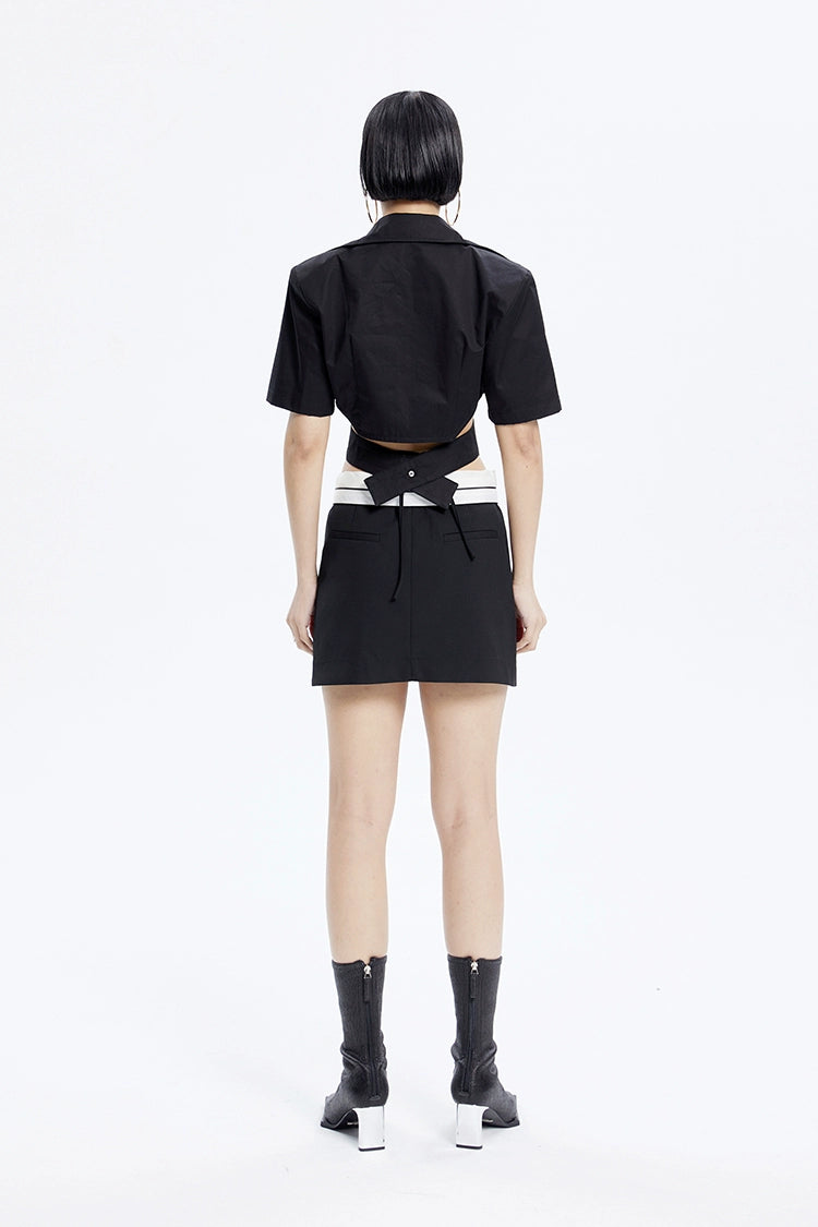Tiny IN low-waisted contrasting turn-up short pressed pleats skirt-LULU