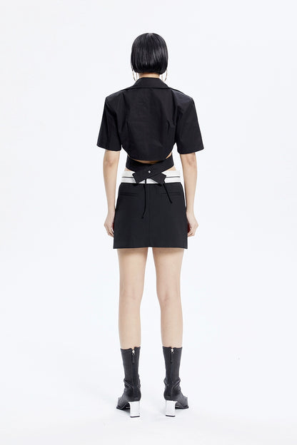 Tiny IN low-waisted contrasting turn-up short pressed pleats skirt-LULU