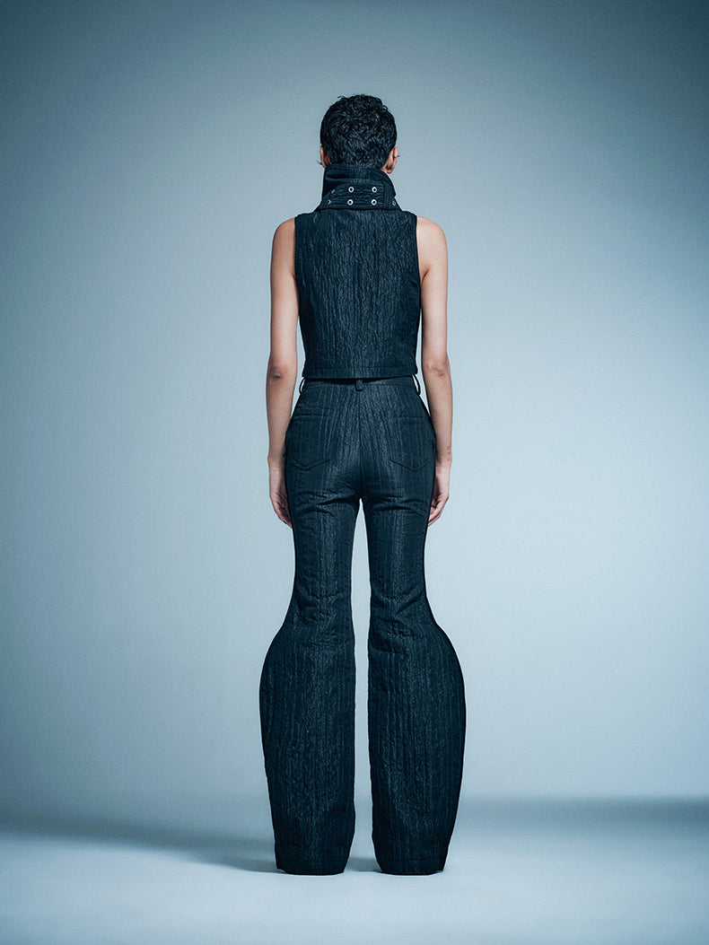 ANNAKIKI model functional stand-up collar buckle vest-KELLY