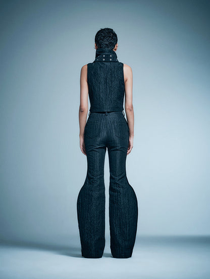 ANNAKIKI model functional stand-up collar buckle vest-KELLY