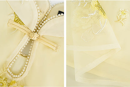 HECO Chinese double-layer tulle flesh covering elastic ballet style vest two-piece - LEVI.