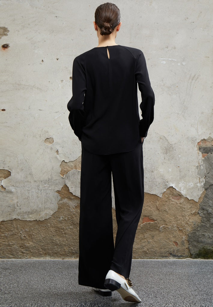 COMME MOI Designer Lu Yan Black Acetate Cutout Design Kink Pleated Shirt - LAINEY.