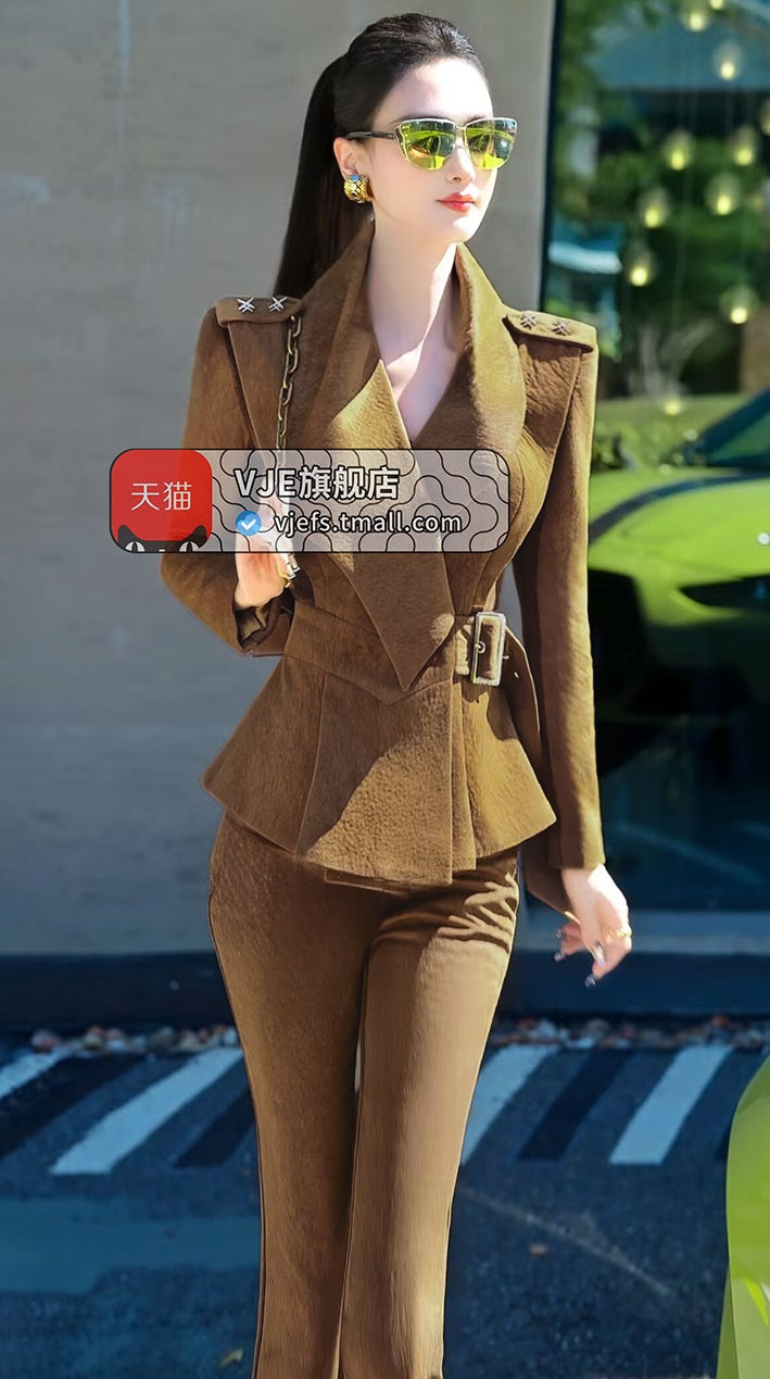 VJE Top Micro Flared Pants Two-Piece Business Style Suit-KIM.
