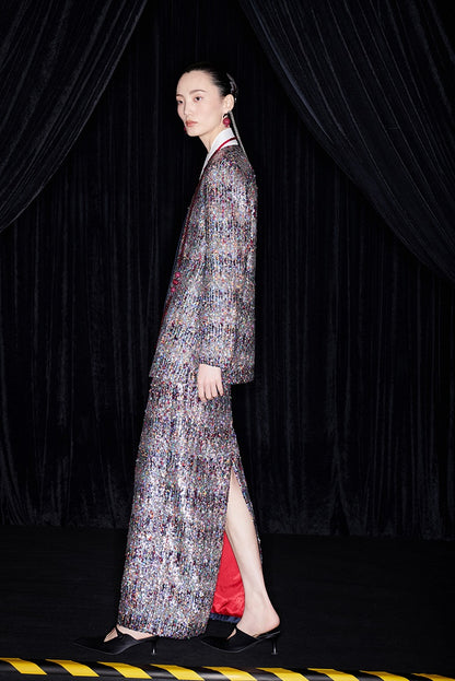 M essential Ma Kai designer Yao Ye embroidered deep V-neck straight suit - FAY.