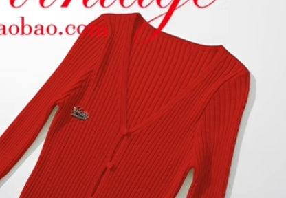 Le Palais Vintage French  Blue  Shorts Red Slim Cardigan- ELFS.