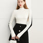 Fall Autumn Black White Color-block High Neck Pullover Sweater -Sposo