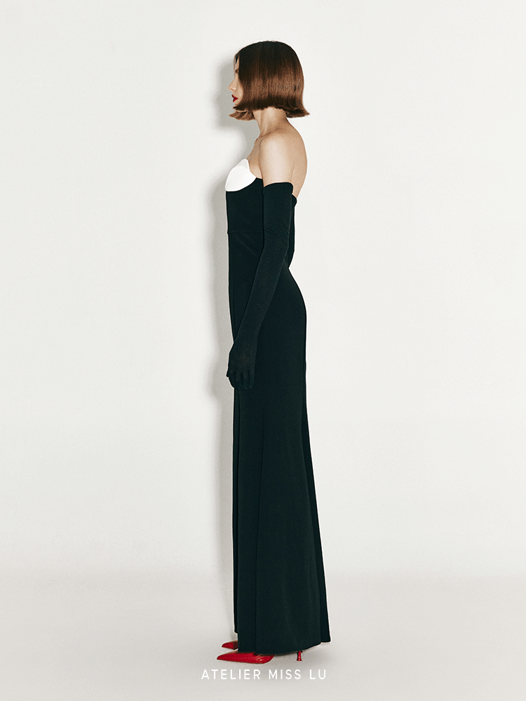 ATELIER MISS LU Flower Piece Design Bandeau Slit Mermaid Dress -  AKBAR.