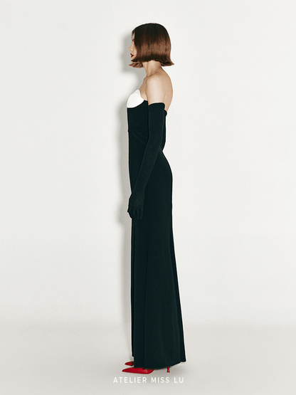 ATELIER MISS LU Flower Piece Design Bandeau Slit Mermaid Dress -  AKBAR.