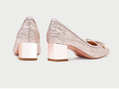 PJJUU champagne colored thick low heel shoes - BINDING.
