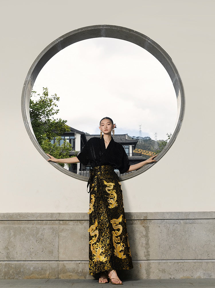 HECO Golden Dragon Year Horse Face High Waisted Skirt - allen.