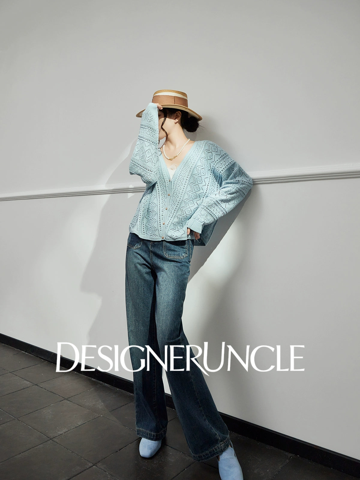 DGU "Cloud Weaving" blue knitted sew carved air quality versatile simple jacket - BEAR.