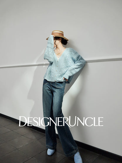 DGU "Cloud Weaving" blue knitted sew carved air quality versatile simple jacket - BEAR.