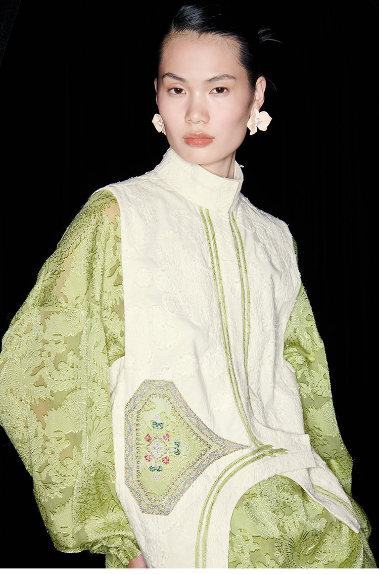 M essential Mackay designer lace embroidered stand-up collar waistcoat top pants set -  Tloe