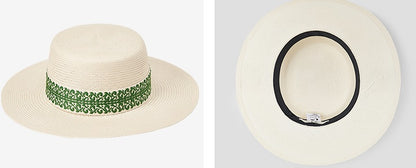 COMME MOI Lv Yan Designer Summer Women's Green Flower Fabric Ribbon Straw Hat - CLAIRE.